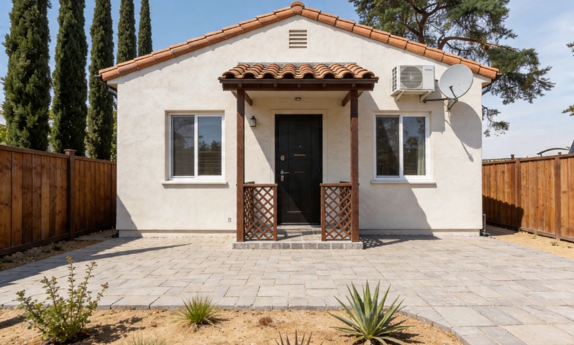 Detached backyard ADU construction in Los Angeles with modern stucco exterior and paved patio