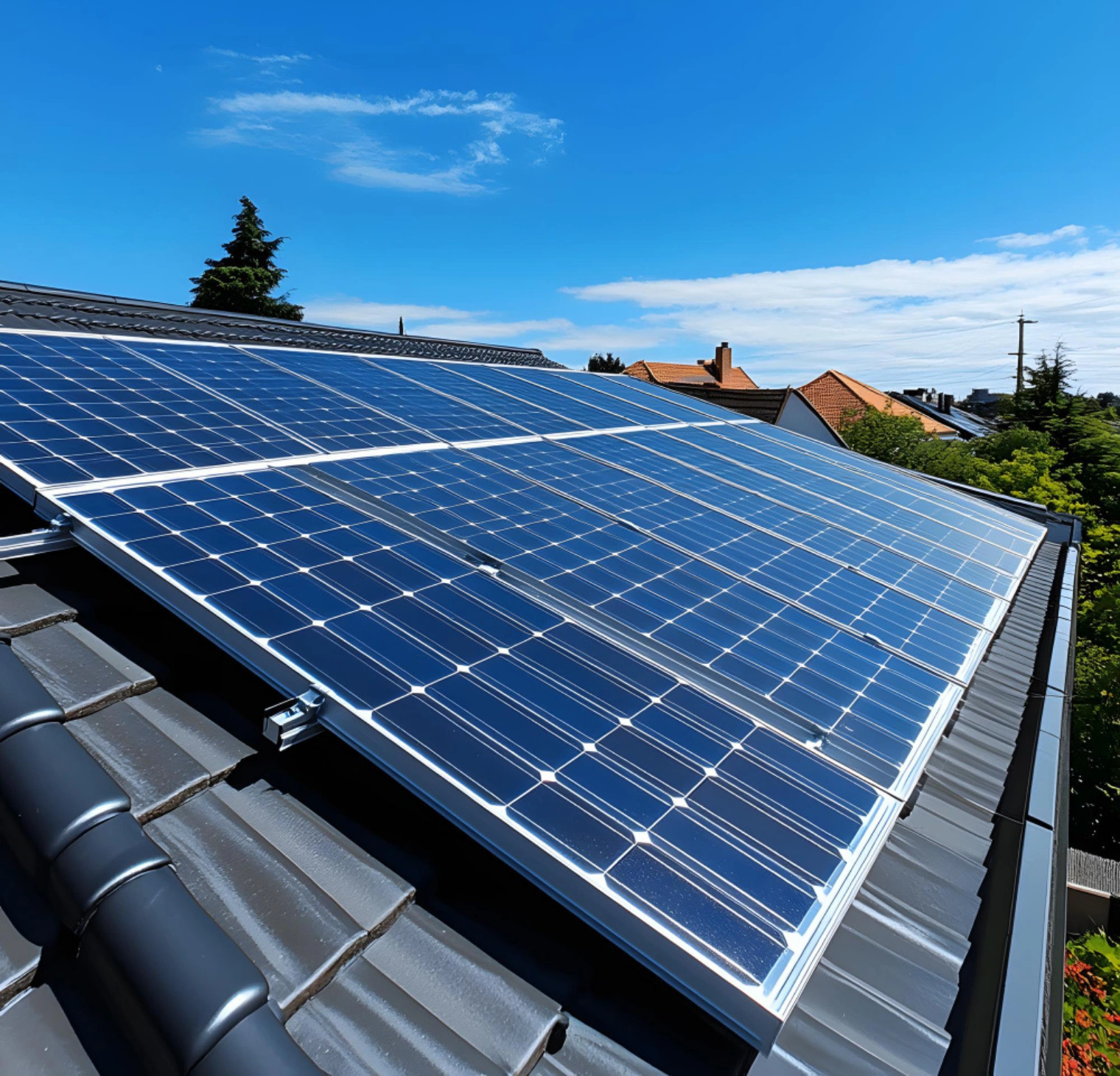 Residential solar panel installation in Los Angeles on rooftop under clear sky
